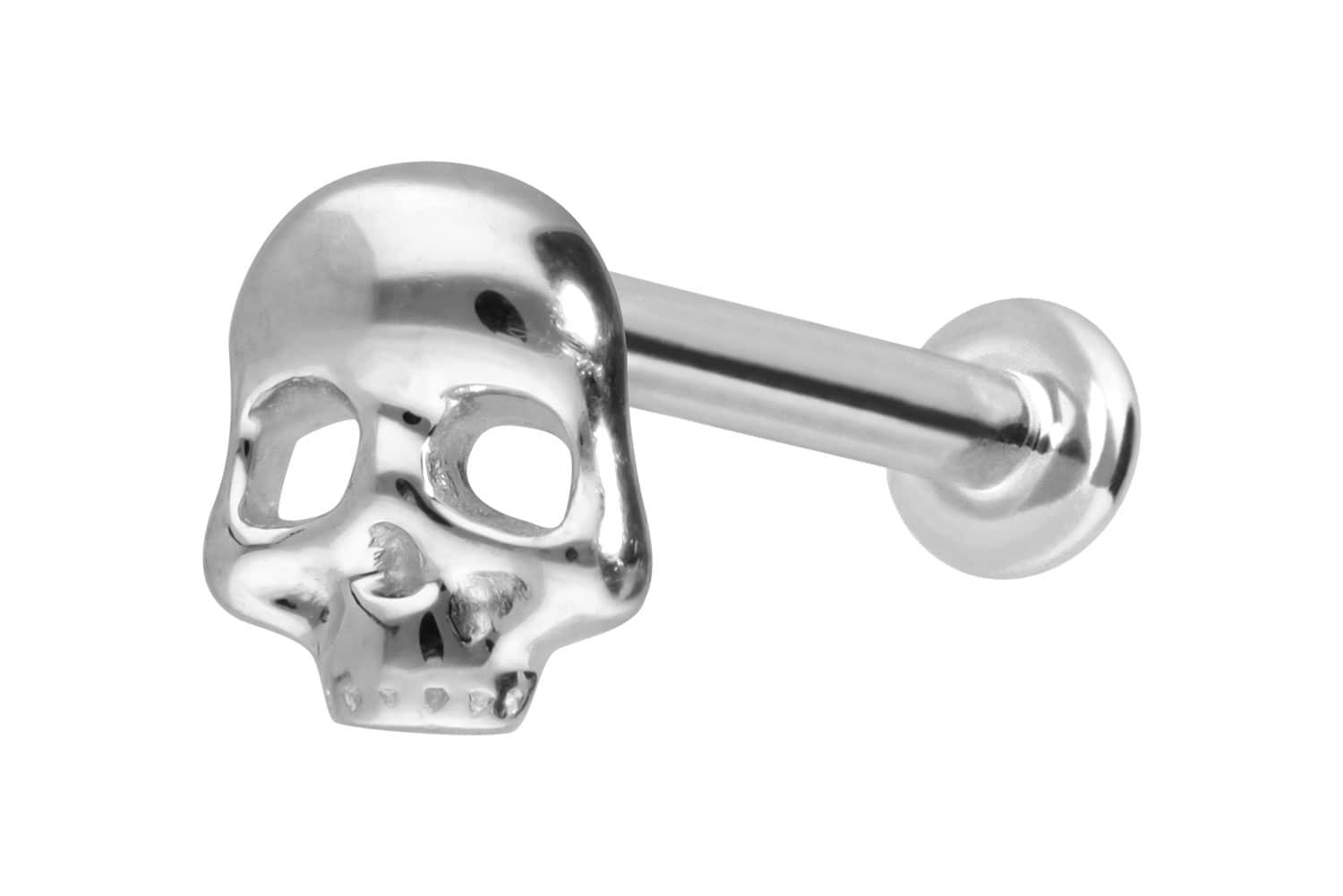 14 Karat Gold Labret Piercing mit Innengewinde TOTENKOPF